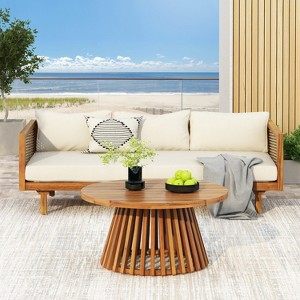 Christopher Knight Home Pascal Rustic Acacia Wood Upholstered 3 Seater Daybed with Coffee Table - 1 of 4