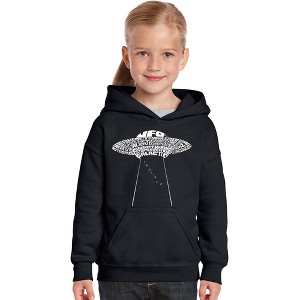 LA Pop Art Girl's Word Art Hooded Sweatshirt - Flying Saucer UFO - 1 of 4