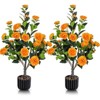 Gulches 2-Pack 36" Artificial Camellia Trees - Faux Orange Flower Plants with Cement Weighted Pot, Lifelike Indoor Outdoor Home Office Porch Decor - 2 of 4