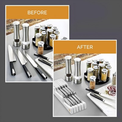 Bambusi In-Drawer Knife Block - Organizes Up to 16 Knives (White)