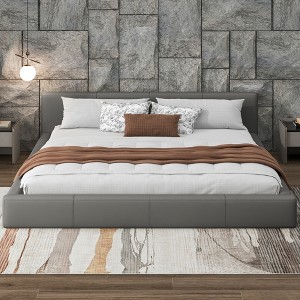 King Size Upholstered Platform Bed with Headboard for Bedroom - 1 of 4