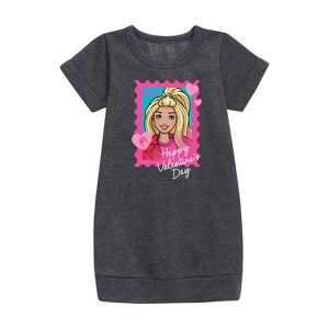 Girls' - Barbie - Valentine's Day Graphic Short Sleeve Fleece Dress - 1 of 2