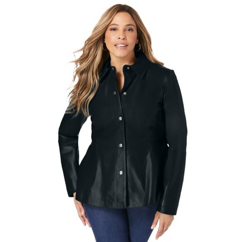 Jessica London Women's Plus Size Leather Peplum Jacket - 20 W, Black