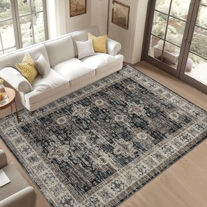 Washable Soft Vintage Area Rug – Large Boho Farmhouse Design, Low-Pile, Non-Slip, Perfect for Dining Room & Home Décor - 1 of 4