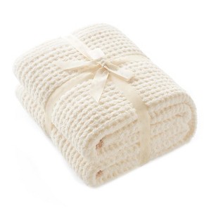 Itopfox Ultra Soft Waffle Throw Blanket for Couch, Bed & Sofa, Reversible Cream Microfiber Fluffy Fuzzy Cozy Knit Throw for Women, Mothers Birthday - 1 of 4