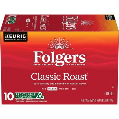 Folgers Classic Medium Roast Keurig K-Cup Coffee Pods - 10ct