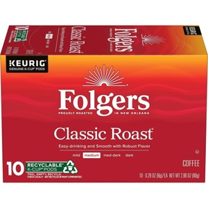 Folgers Classic Medium Roast Keurig K-Cup Coffee Pods - 10ct - 1 of 4