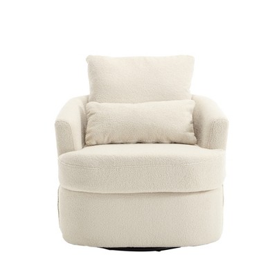 TiramisuBest White Swivel Barrel Chair - Comfy Round Accent Chair for Living Room, Nursery, Bedroom & Office