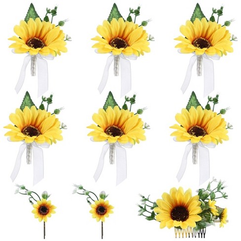 9 Pcs Artificial Sunflower Corsage Set Simulation Wedding Flower Boutonniere Hair Accessories Hairpins Hair Comb Accessories