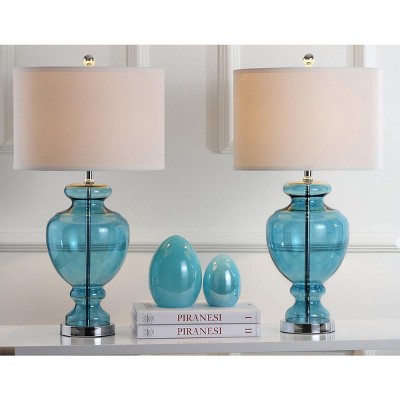 Morocco Blue Glass Table Lamp Set with White Shades