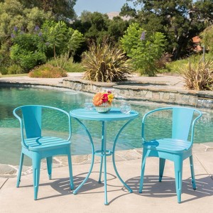 VisioGear Patio Bistro Sets, 3 Pieces Patio Dining Sets with Metal Table Top for Backyard or Poolside, Blue, 24.25"*24.25"*30" - 1 of 4