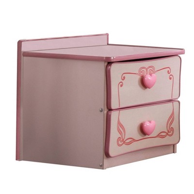 2 Drawer Wooden Nightstand with Heart Knob Pulls Pink - Benzara