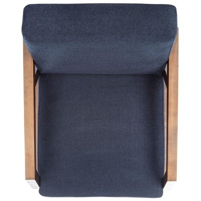 Navy and Brown Wood Upholstered Armchair