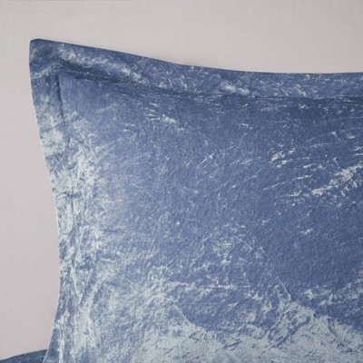Twin/Twin XL Blue Crushed Velvet Quilted Duvet Set