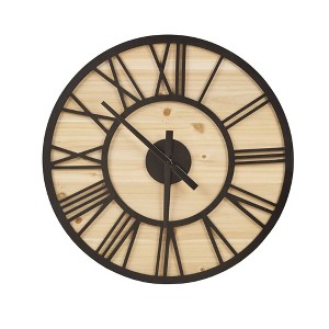 23.6" Mason Wood Wall Clock Natural/Black - Madison Park: Farmhouse Style, Roman Numerals, Indoor Decor - 1 of 4
