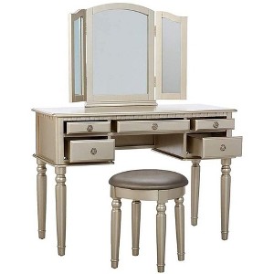 GlasFlength Bedroom Vanity Tables Set with Mirror and Lights, Hairdryer holder, Drawer and Storage Cabinet, for Bedroom, Silver, 43"*19"*54" - 1 of 4