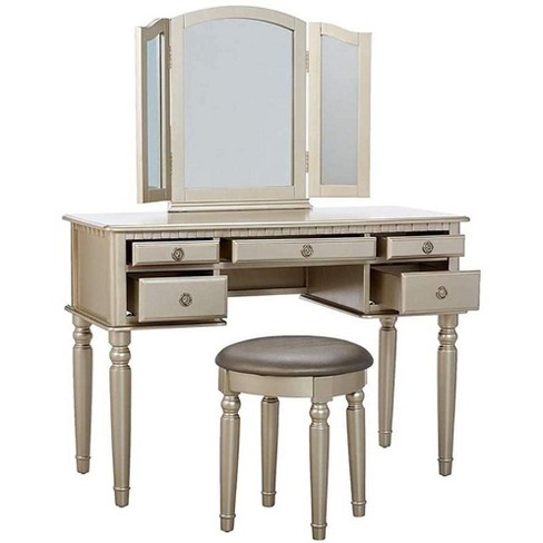 GlasFlength Bedroom Vanity Tables Set with Mirror and Lights, Hairdryer holder, Drawer and Storage Cabinet, for Bedroom, Silver, 43"*19"*54" - image 1 of 4