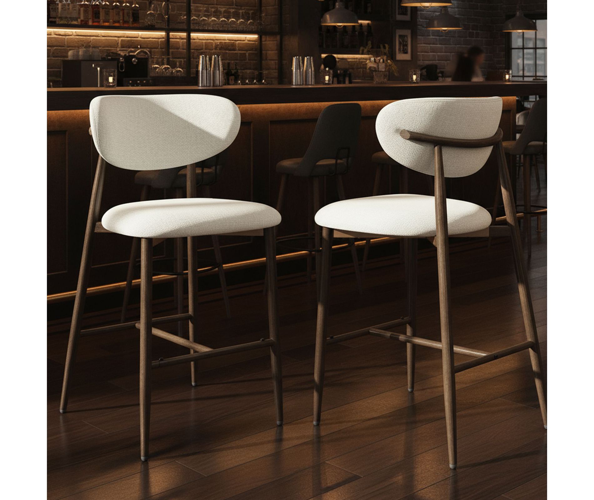 Ora Maison Modern Bar Stool with Wood-Look Metal Legs & Ergonomic Backrest – Upholstered Counter Chair