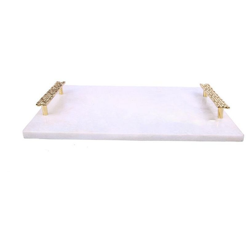15.25"L White Marble Challah Tray With Mosaic Handles, 1 of 4