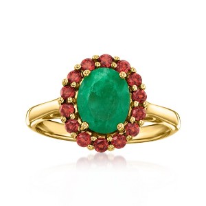 Ross-Simons 1.70 Carat Emerald and .70 ct. t.w. Garnet Ring in 18kt Gold Over Sterling - 1 of 4