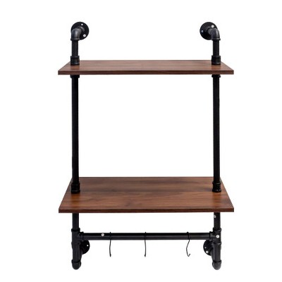 LunaLulinlk Industrial Pipe Shelf 3 Tier and 2 Tier Wall Mounted Shelves 36in Wood Display Shelves, and 3 additional hooks