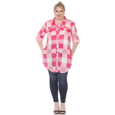 Plus Size Plaid Tunic Shirt - White Mark