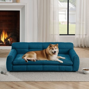 SEVOBAL Pet Beds Modern Linen Fabric Elevated Dog Sofa for Big and Oversized Dogs with Backrest Durable and Stylish Design, Blue, 54"*25"*12" - 1 of 4