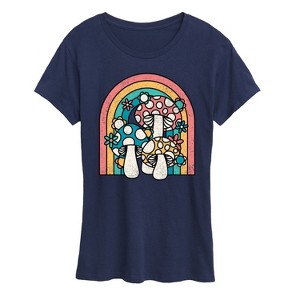 Women's - Instant Message - Retro Mushrooms Rainbow Short Sleeve Graphic T-Shirt - 1 of 4