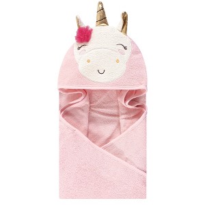 Luvable Friends Baby Girl Cotton Animal Face Hooded Towel, Unicorn Flower, One Size - 1 of 1