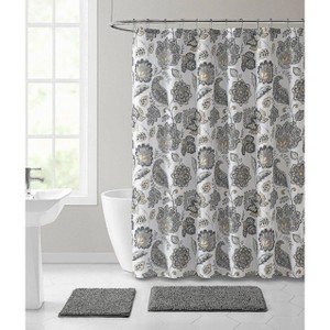 Kate Aurora Shabby Chic Yellow & Gray Floral Paisley Fabric Shower Curtain - 72 in. x 72 in. - 1 of 2