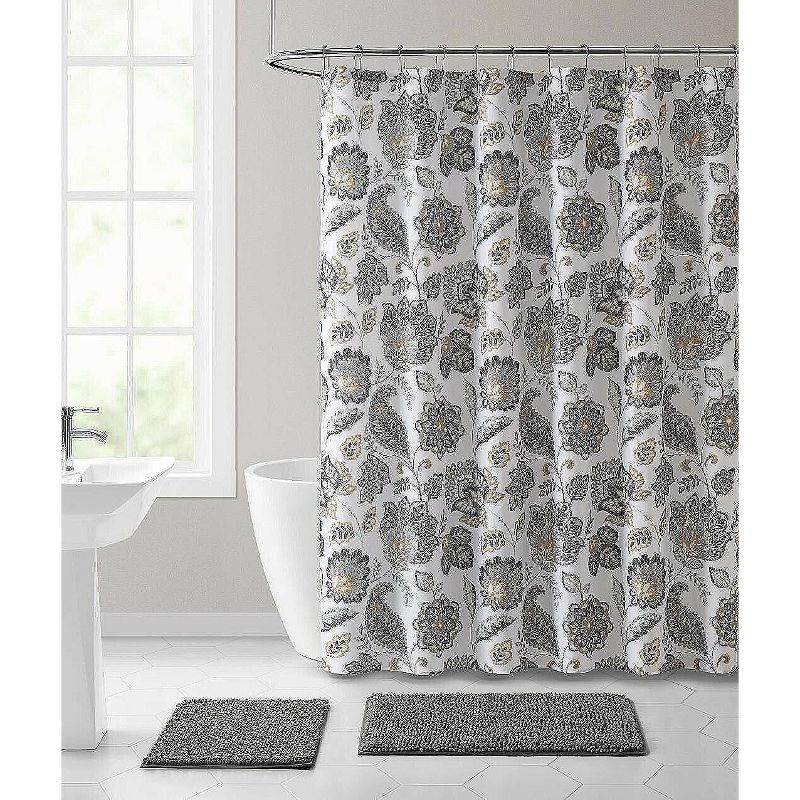 Kate Aurora Shabby Chic Yellow & Gray Floral Paisley Fabric Shower Curtain - 72 in. x 72 in., 1 of 3