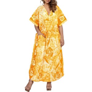 HAPPY BAY Women's Summer Pocket Nightgown Batik Caftan for Womens Sleepwear Long House Loungewear Dashiki Dress Plus Size - 1 of 4