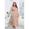 Plus Size Women's V Neck Long Sleeve Maxi Dress with Belt Flowy Elegant Floor Length Dress - 3 of 4