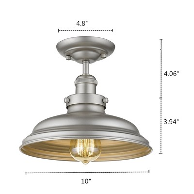 Silver Industrial-Style 1-Light Semi-Flush Ceiling Fixture 10" Wide