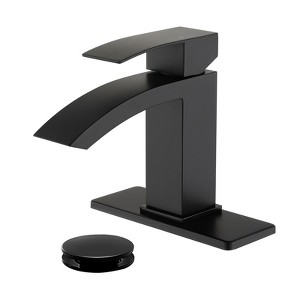 Cobbe Single Handle Bathroom Sink Faucet for Vanity Single-Hole Installation with Low-Arc Spout and Pop-Up Drain Matte Black - 1 of 4