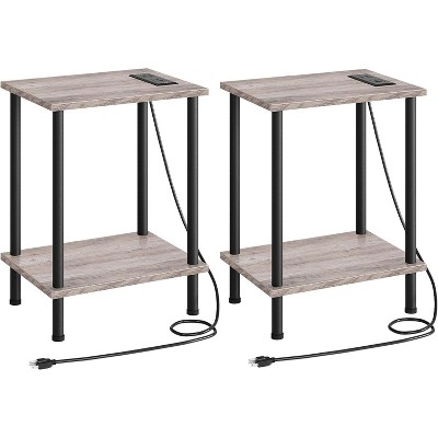 Set of 2 End Tables with USB Port and Outlets, Nightstand with 2-Layer Storage Shelves