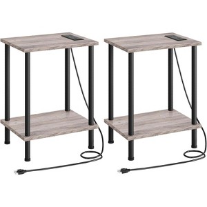 Set of 2 End Tables with USB Port and Outlets, Nightstand with 2-Layer Storage Shelves - 1 of 4