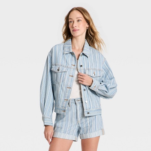 Женские куртки Universal Thread Women's Relaxed Barrel Denim Jacket - Universal Thread™ Blue Striped S