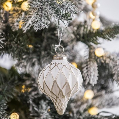 NAYSAYE Party Decoration and Accessories Glass Christmas Ball Hanging Ornament Set for Holiday Celebration, White, 4.3"*4.3"*0.24"