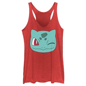 Women's Pokemon Bulbasaur Wink Face Racerback Tank Top - 1 of 4