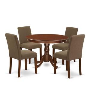Round Dinette Set 5 Piece - Kitchen Table & Chairs - Modern Dining Set - Coffee Linen Fabric - Elegant Design - 1 of 4