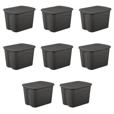 8 Pack Large Storage Bin, 18 Gallon Plastic Storage Container with Snap-on Lid, Light Blue