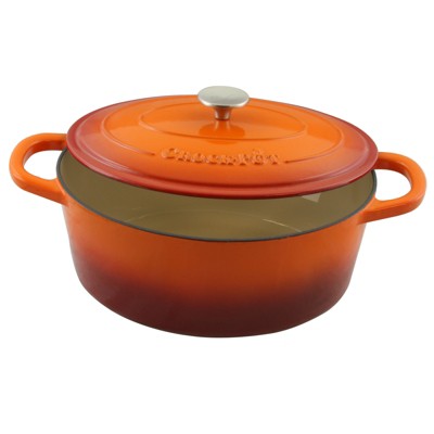 Crock Pot Artisan 7 Quart Enameled Cast Iron Oval Dutch Oven in Sunset Orange - Thumbnail 4