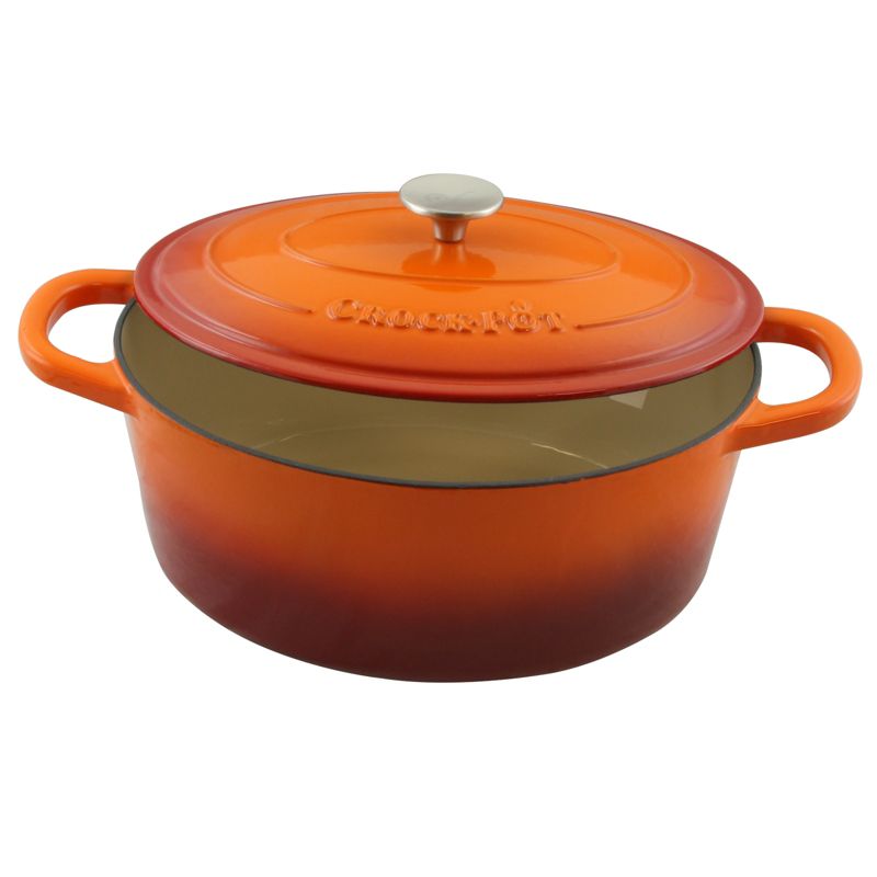 Crock Pot Artisan 7 Quart Enameled Cast Iron Oval Dutch Oven in Sunset Orange, 2 of 11