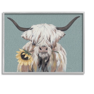 Stupell Industries Highland Cattle Biting Sunflower Bloom Framed Giclee Art