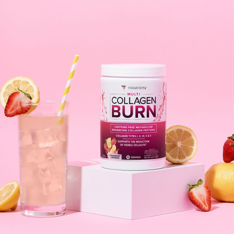 Multi Collagen Burn Hydrolyzed Collagen Peptides Powder with Types I II III V X, Supports Weight Loss, Strawberry Lemonade, Vitauthority, 30 servings, 4 of 5