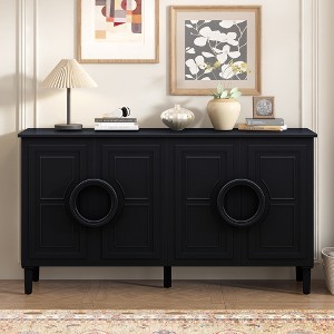 Clihome French Style 4-Door Cabinet with Round Ring Handles, Vintage Storage Cabinet for Classic Interiors - 1 of 4