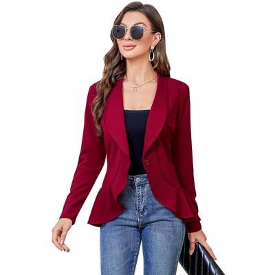 Coolmee Womens Casual Blazer Long Sleeve Open Front Ruffle Work Office Cardigan Jackets