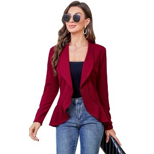 Coolmee Womens Casual Blazer Long Sleeve Open Front Ruffle Work Office Cardigan Jackets - 1 of 4