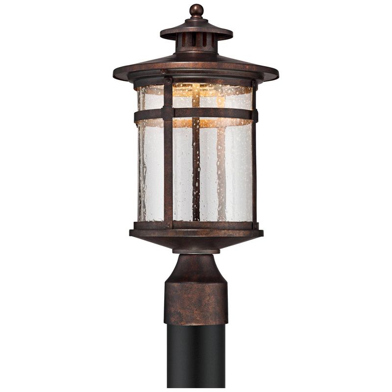 Franklin Iron Works Mission Post Light Fixture LED Bronze 15 1/2" Seeded Glass for Deck Garden Yard, 5 of 6